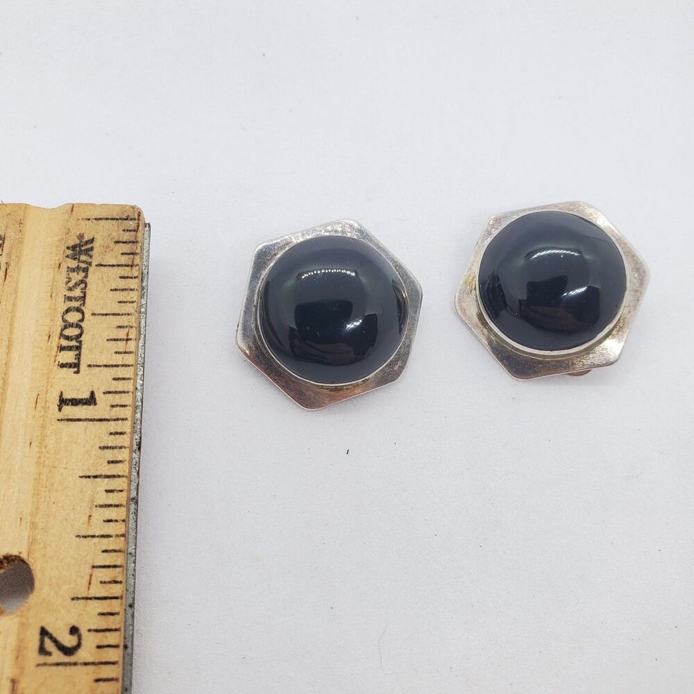 Vintage Taxco Glass Clip on Earrings Sterling Silver 925